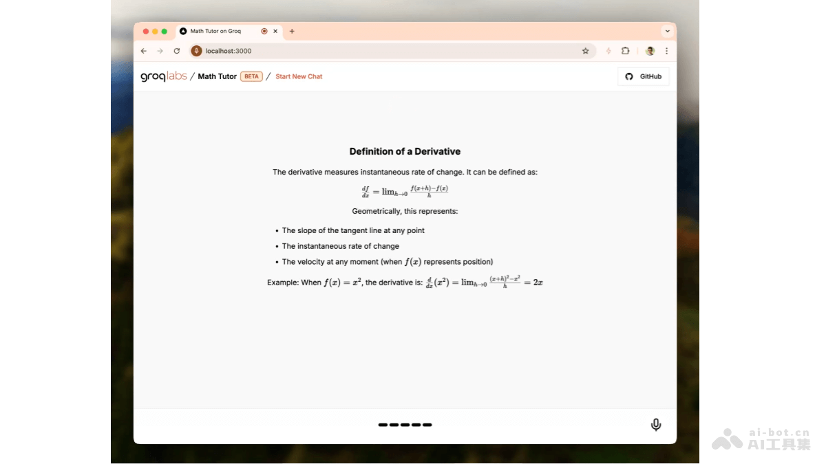 Mathtutor on Groq  AI数学辅导工具，支持用语音形式提出数学问题